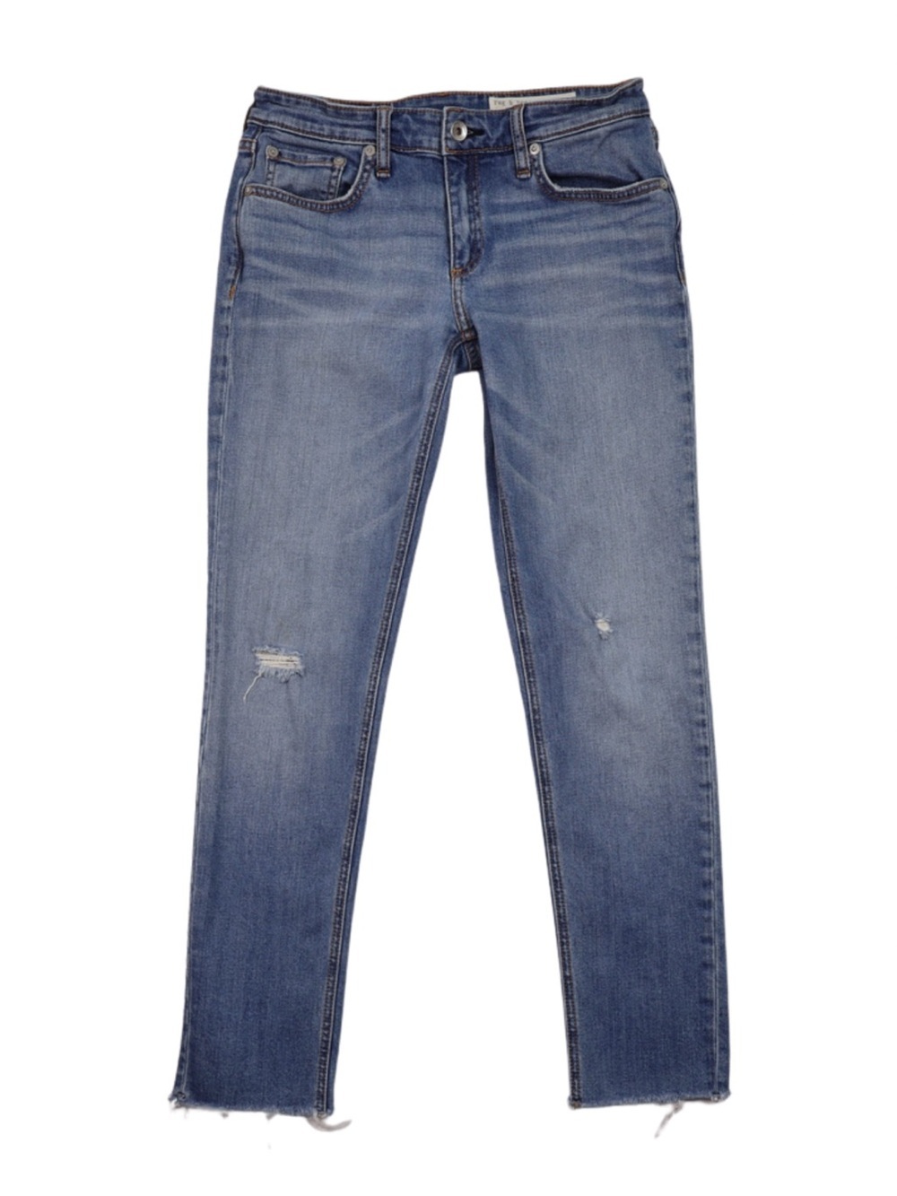 Rag & Bone Distressed Skinny Raw Hem Jeans Size 25 Medium Wash